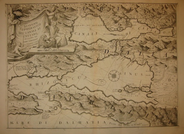 Coronelli Vincenzo Maria (1650-1718) Disegno topografico del Canale di Cattaro 1691 Venezia